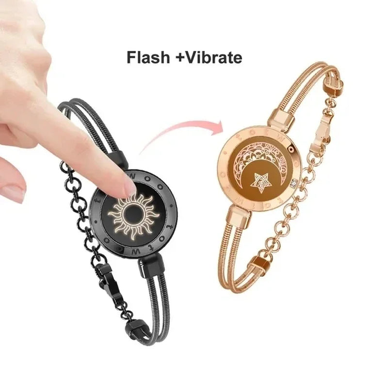 Totwoo Long Distance Touch Light up & Vibrate Bracelets for Couples, Long Distance Relationship Gifts Smart Sun & Moon Love Brac
