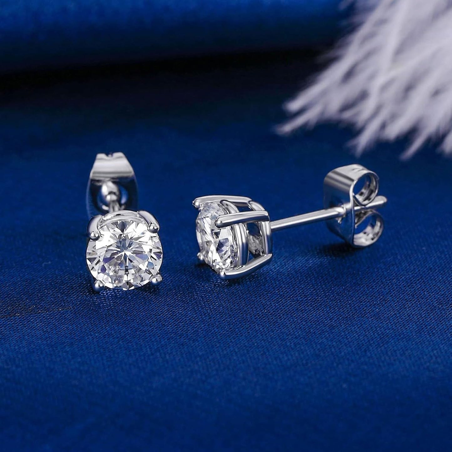 18K White/Yellow Gold Plated Stud Earrings for Women Men 4 Prong Graduated round Clear Cubic Zirconia Hypoallergenic Earrings Set 3-8Mm