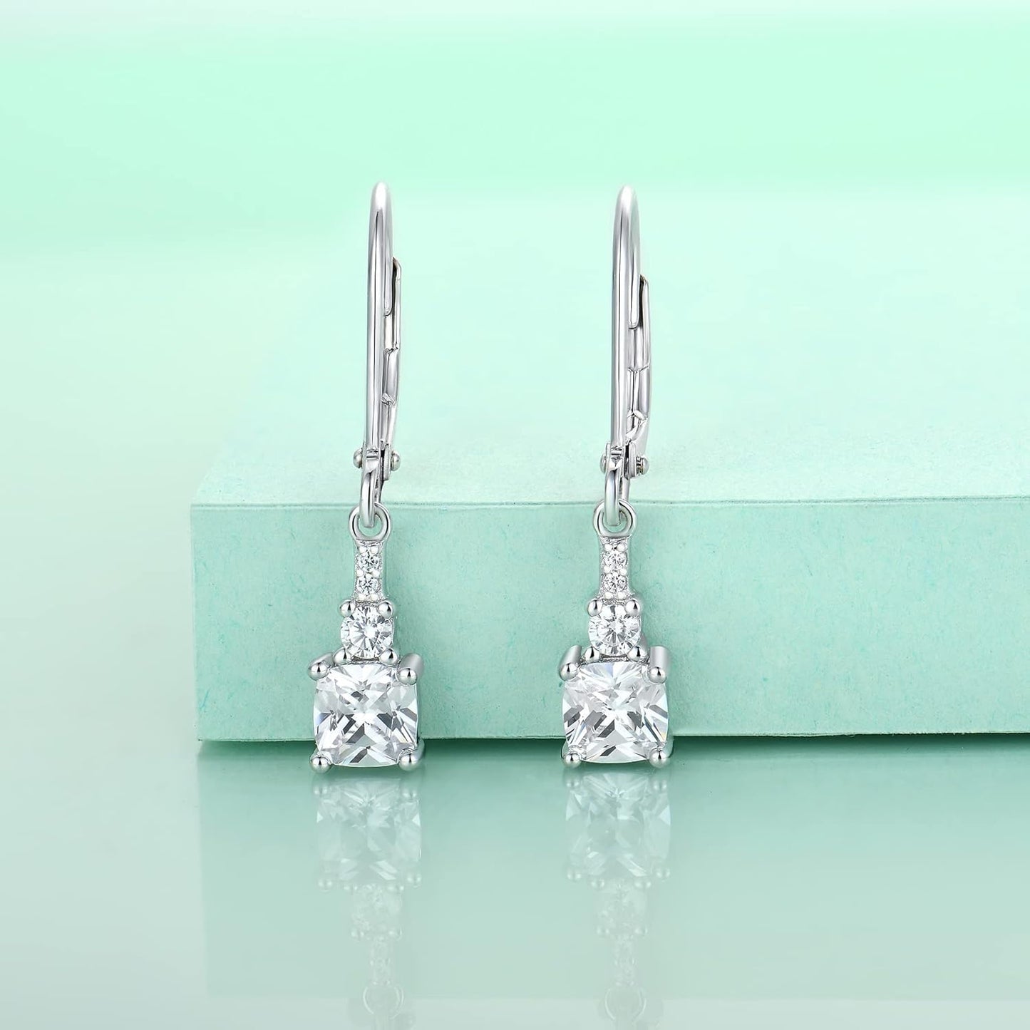 Women'S Dangle Earrings 925 Sterling Silver Princess Cut Leverback Earrings Gemstones Jewelry