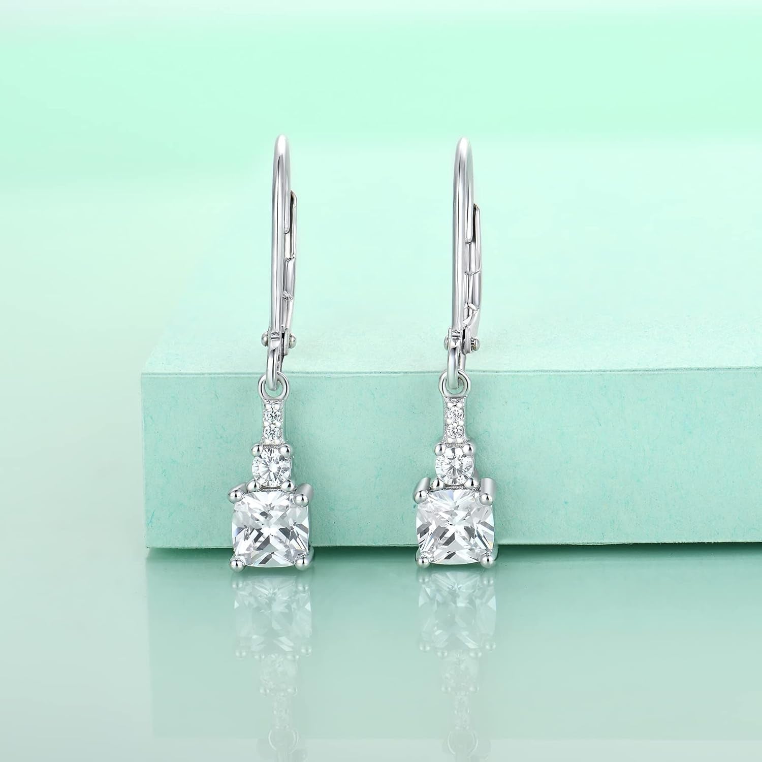 Women'S Dangle Earrings 925 Sterling Silver Princess Cut Leverback Earrings Gemstones Jewelry