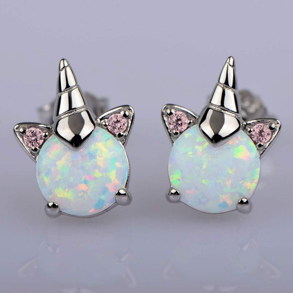 Unicorn Earrings for Girls, Hypoallergenic S925 Sterling Silver Earrings for Kids  Small Tiny Cute Fire Opal Stud Earrings Jewelry Gifts for Sensitive Ears Little Toddlers Teen Girl