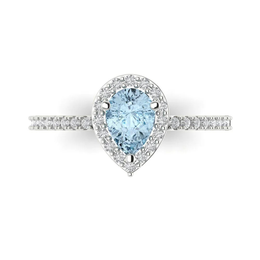 Solitaire with Accents Engagement Ring for Women - 0.755Ct Simulated Blue Diamond in 14K White Gold Promise Ring