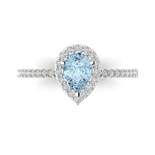 Solitaire with Accents Engagement Ring for Women - 0.755Ct Simulated Blue Diamond in 14K White Gold Promise Ring