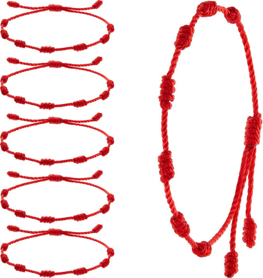 6 Pieces Red String Bracelets Red Cord Bracelet Adjustable Knot String Bracelet Amulet for Protection, Evil Eye and Good Luck