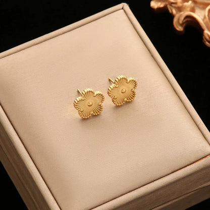 316L Stainless Steel Black Reversible Leaf Clover Necklace Bracelets Earrings Set for Women Fashion Waterproof Jewelry