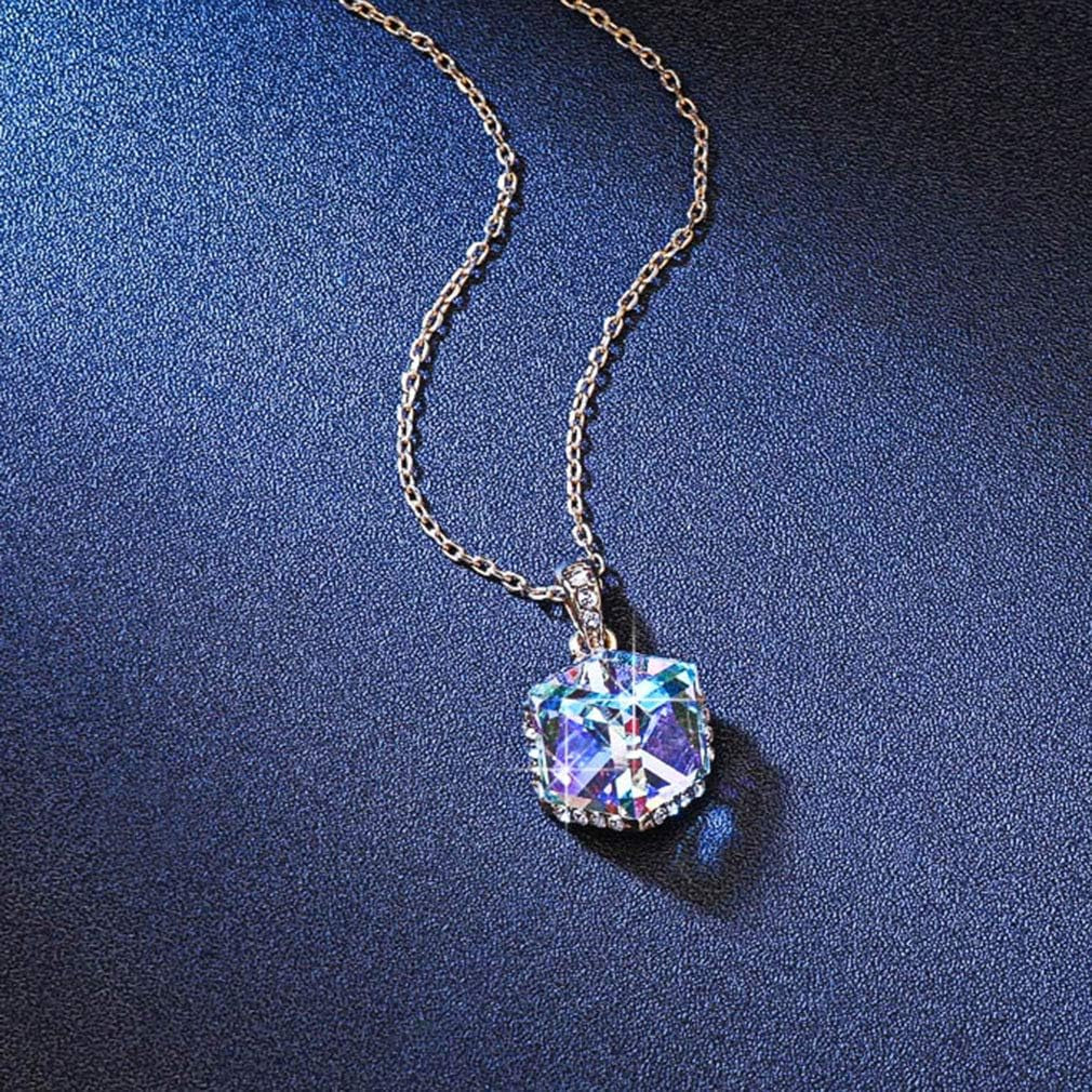 Color Changing Cubic Austrian Crystal Pendant Necklaces for Women 14K Gold Plated Hypoallergenic Jewelry