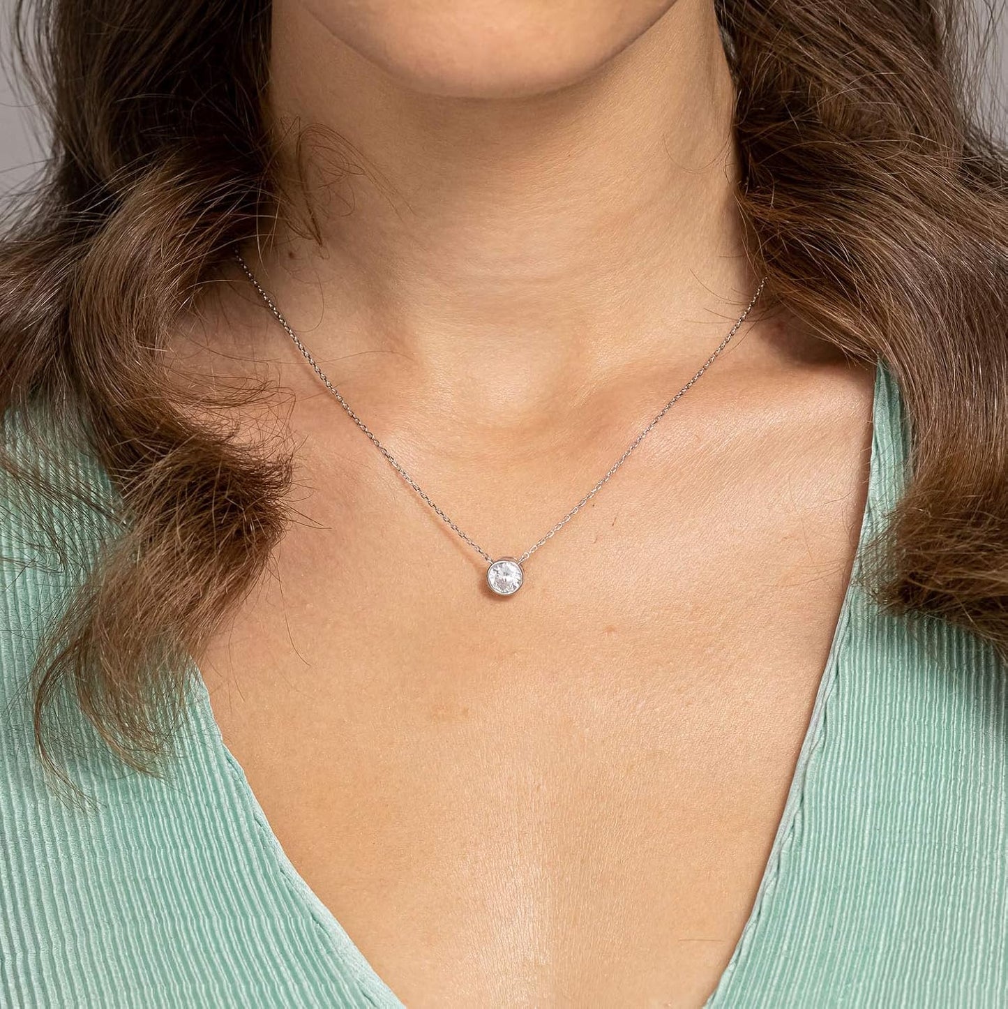 14K Gold Plated Circle CZ Solitaire Necklace | Elegant Bezel Pendant | Dainty Cubic Zirconia Halo Choker Necklaces for Women