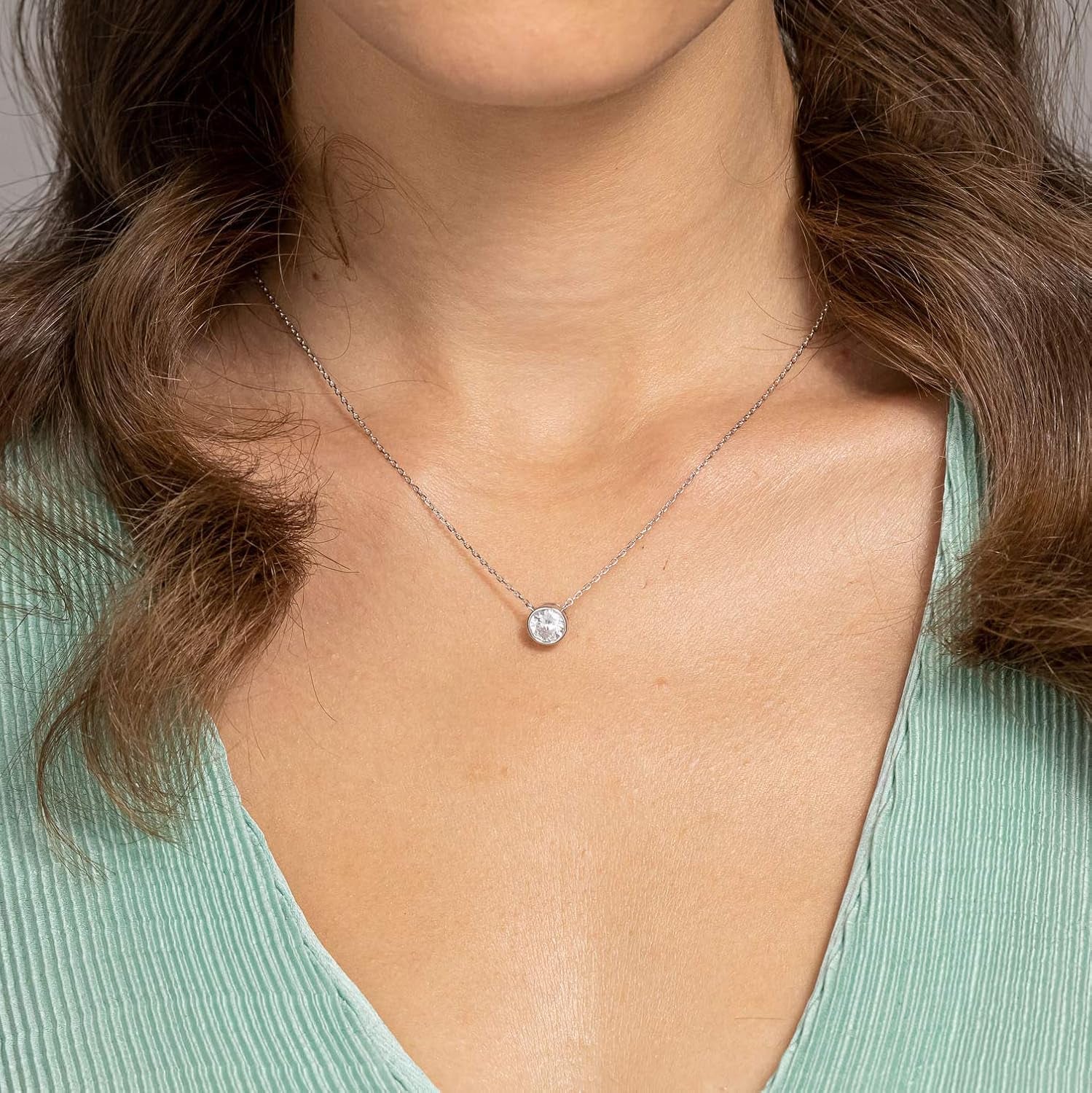 14K Gold Plated Circle CZ Solitaire Necklace | Elegant Bezel Pendant | Dainty Cubic Zirconia Halo Choker Necklaces for Women
