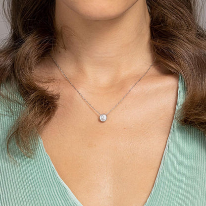 14K Gold Plated Circle CZ Solitaire Necklace | Elegant Bezel Pendant | Dainty Cubic Zirconia Halo Choker Necklaces for Women