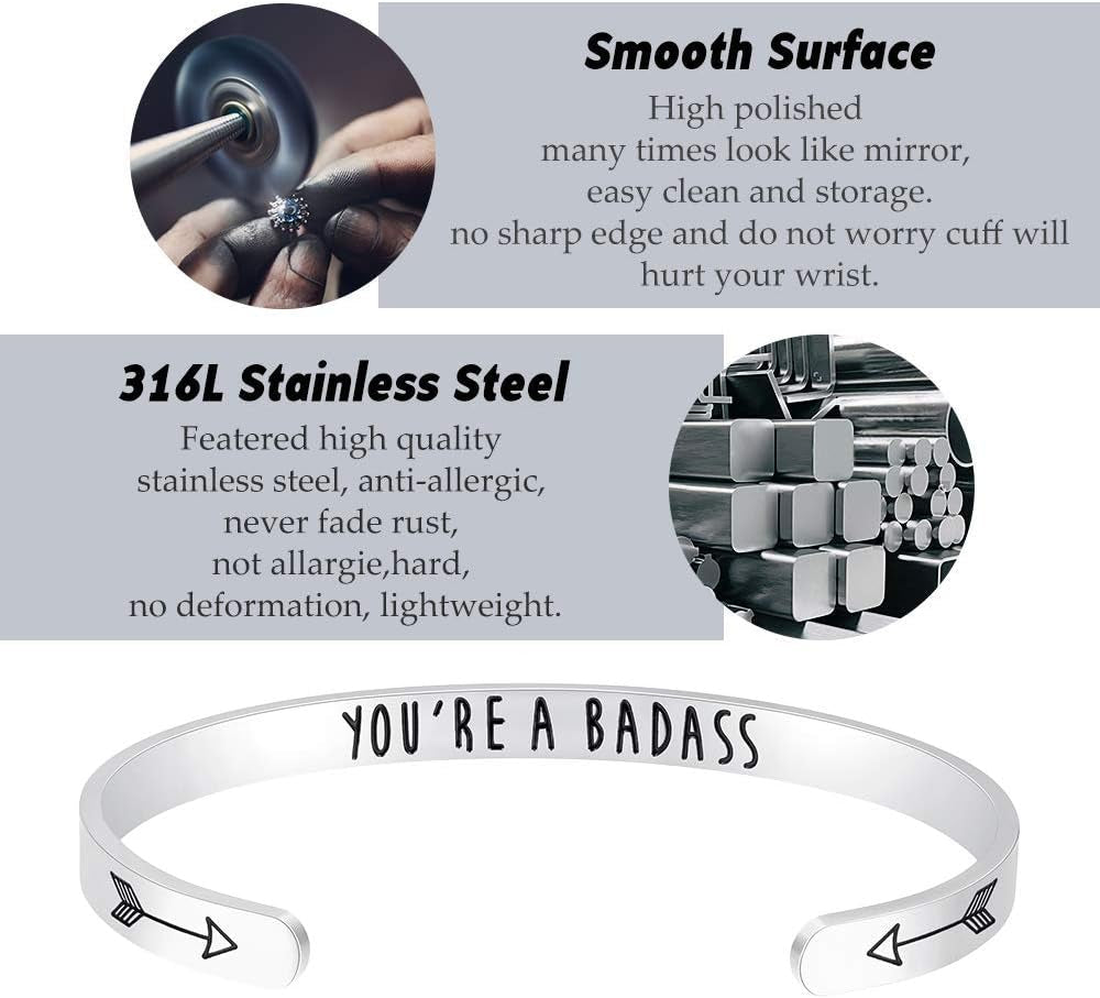 Inspirational Bracelets for Women,Stainless Steel Engraved Personalized Positive Mantra Quote Keep Going Cuff Bangle College Graduation for Her