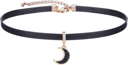 Black Choker Necklace for Women,Gold/Siver Tone Choker Necklace with Elegant Pendant