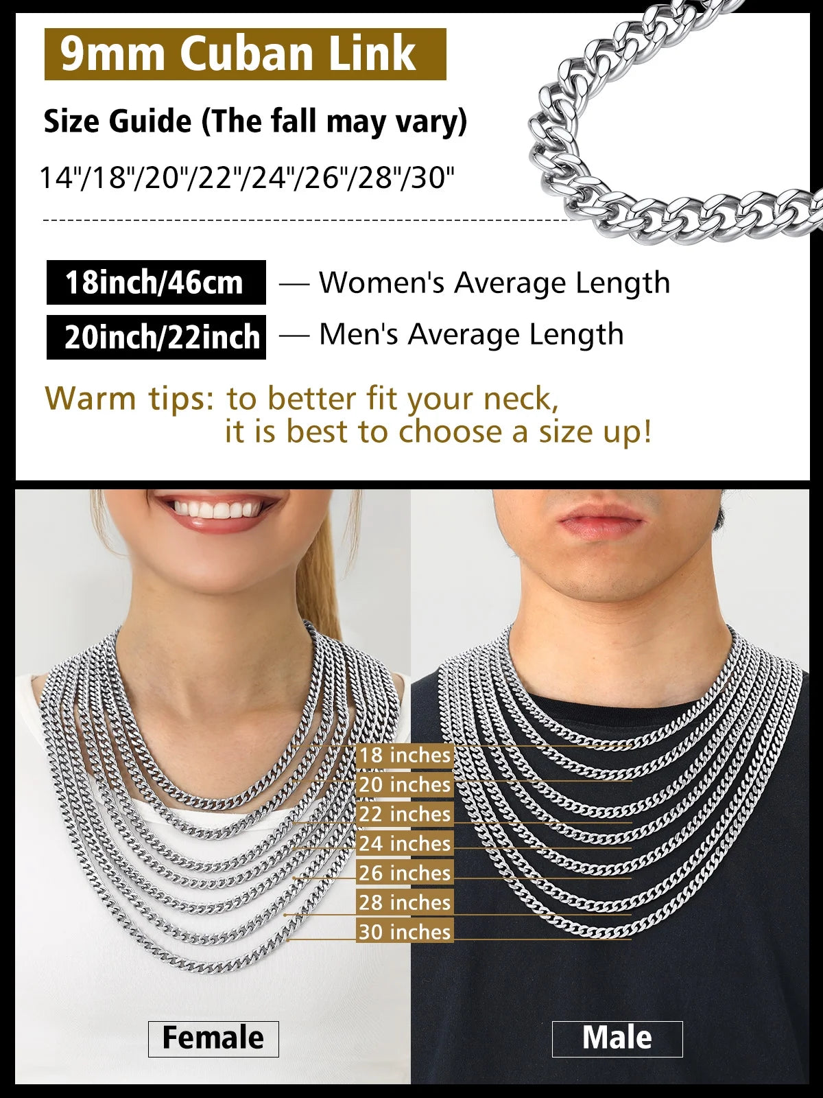 Chain Necklace for Men Stainless Steel Cuban Link Chains for Him Dad Son Birthday Father'S Day with Gift Box, 9Mm/28Inch