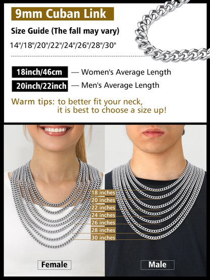 Chain Necklace for Men Stainless Steel Cuban Link Chains for Him Dad Son Birthday Father'S Day with Gift Box, 9Mm/28Inch