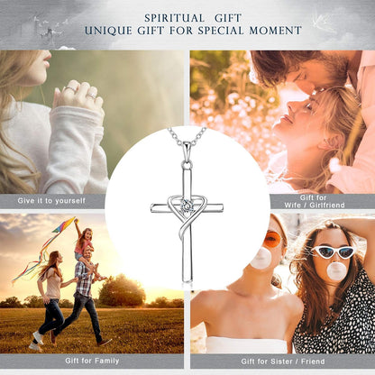925 Sterling Silver Cross Necklace for Women Men 5A CZ Birthstone Necklaces 14K Gold Plated or Rose Gold Necklace for Easter or Mother'S Day