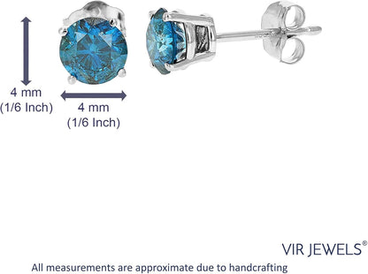 1/4 to 2 Cttw Blue Diamond Stud Earrings 14K White or Yellow Gold round with Push Backs