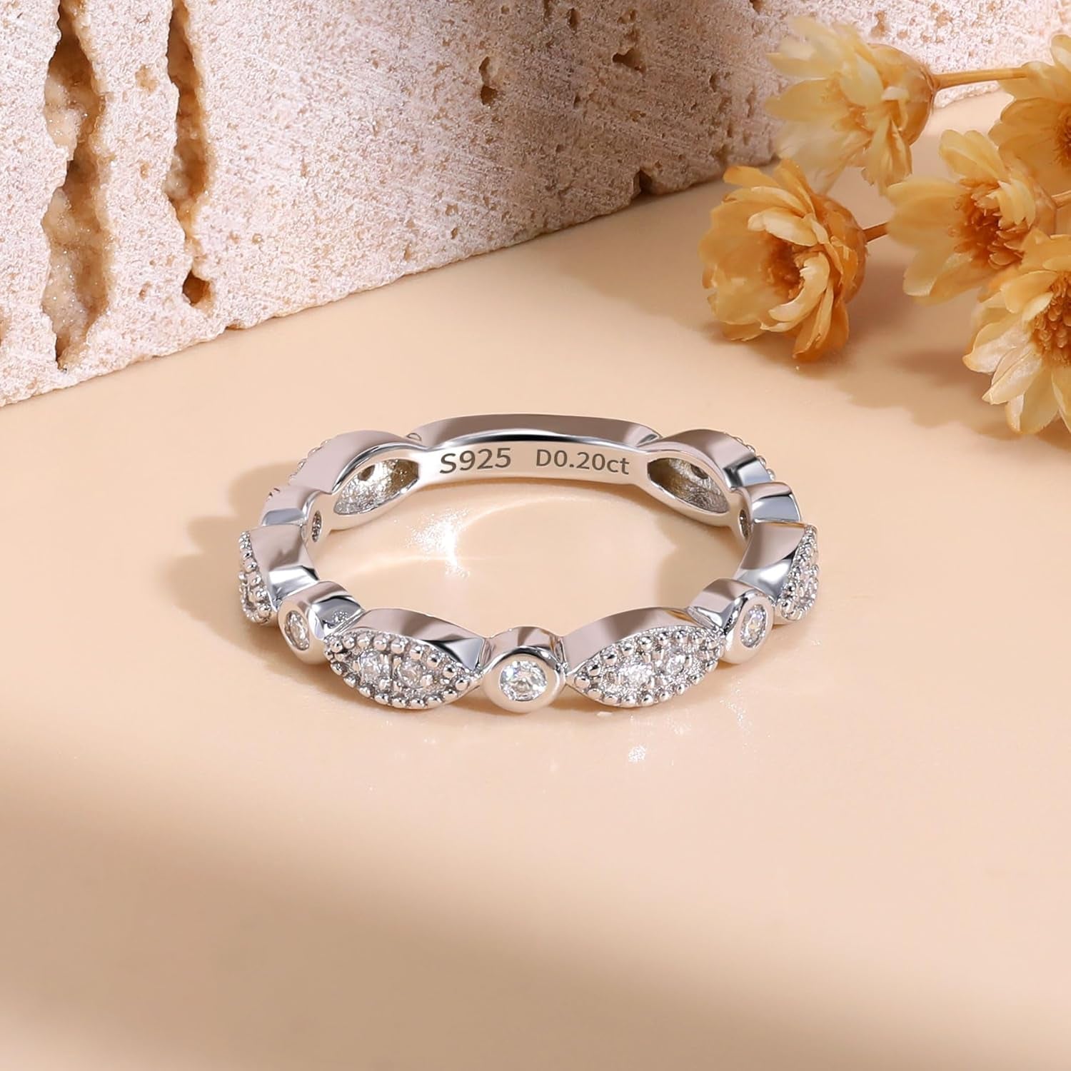 Moissanite Wedding Band Milgrain Marquise Half Eternity Ring 925 Sterling Silver Band D Color VVS1 Lab Created Half Eternity Stackable Rings for Women
