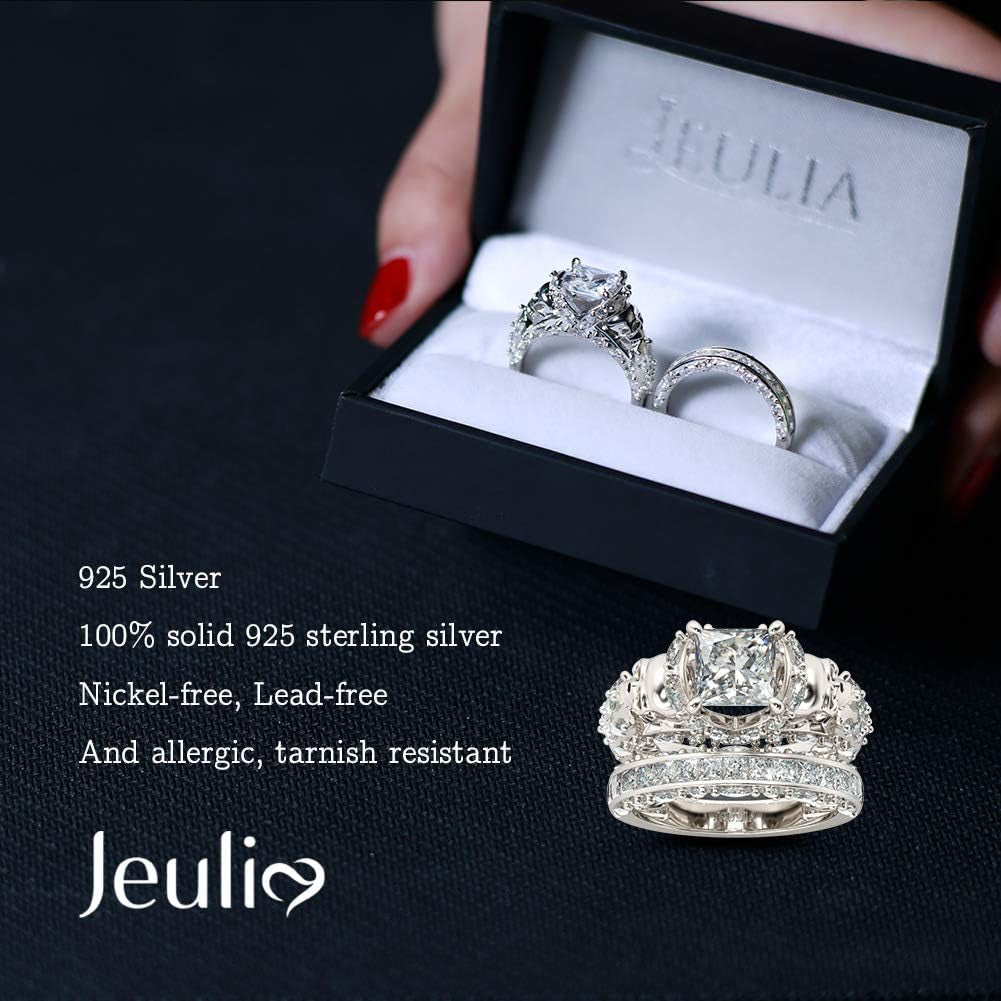 Skull Engagement Ring Sets Sterling Silver Promise Eternity Band Rings Diamond Princess Cut with Cubic Zirconia Wedding Engagement Anniversary Promise Rings Bridal Sets