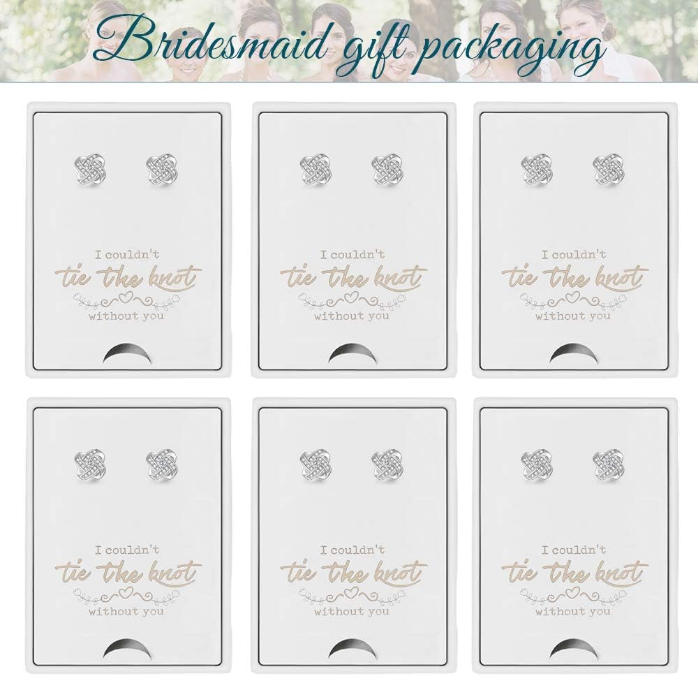 Bridesmaids Gift Set of 6 or 4 Stud Earrings Rose Gold Knot Bridesmaid Earring for Women I Couldn’T Tie a Knot without You Wedding Proposal Hypoallergenic Jewelry