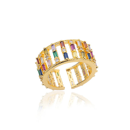 Rainbow Zircon Rings for Women Stainless Steel Gold Color Geometric Adjustable Ring Wedding Aesthetic Jewelry Gift Bijoux Femme