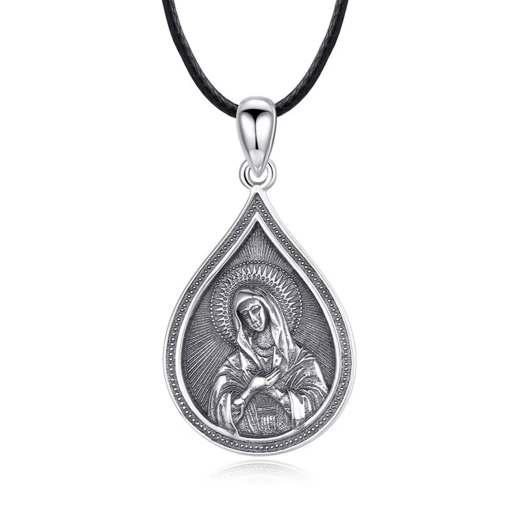 925 Sterling Silver Virgin Mary Cross Amulet Pendant