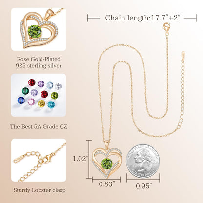 Love Heart Birthstone Necklaces for Women, Birthday Gift for Women, Anniversary Jewelry for Wife Her, 925 Sterling Silver Pendant Necklace, Mother'S Day Gift