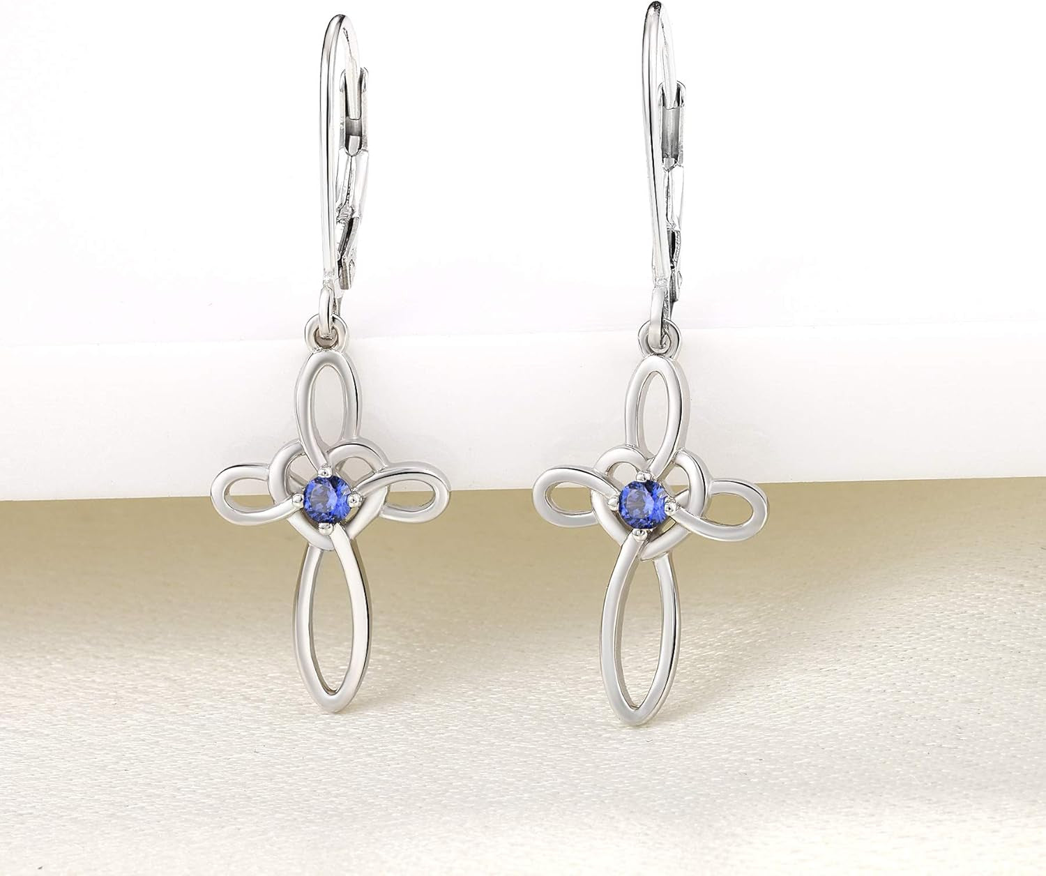 Celtic Knot Cross Earrings Sterling Silver Dangle Drop Earrings Birthstones Heart Religious Leverback Jewelry for Women