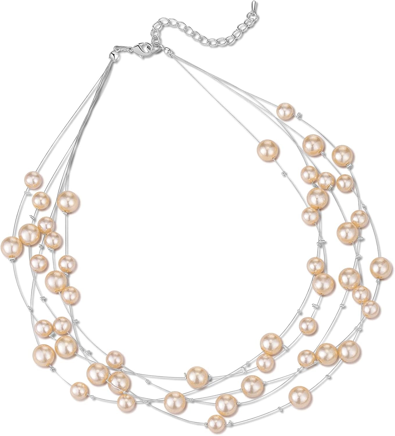 Layered Pearl Necklace Multi-Strand Pearl Choker Necklaces for Women Beaded Jewelry for Wedding Parties
