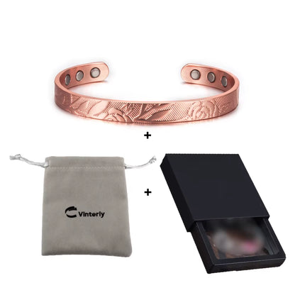 Magnetic Bracelets Rose Copper Adjustable Cuff Bangles Women Men Energy Jewelry Resizable Pain Relief for Arthritis