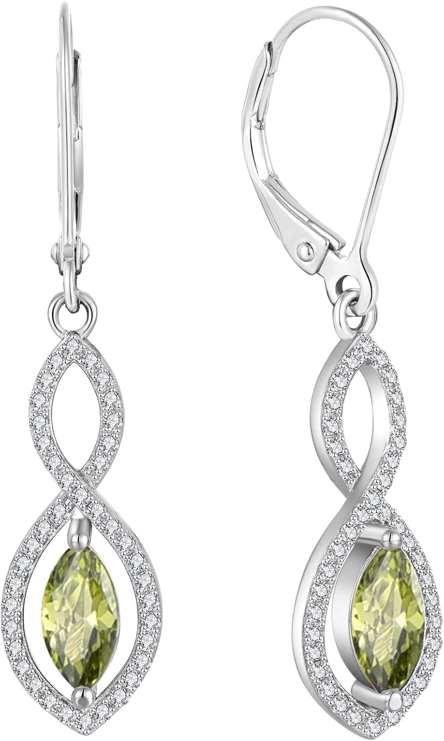Women Earrings,925 Sterling Silver Infinity Leverback Dangle Earrings with Marquise Cut 5A Cubic Zirconia