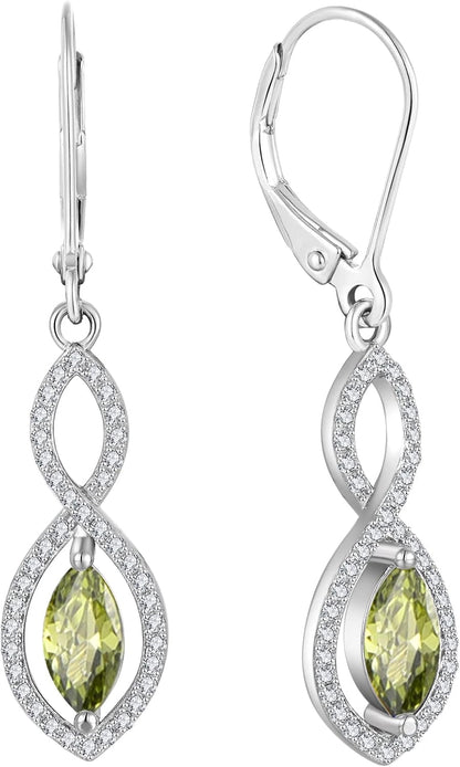 Women Earrings,925 Sterling Silver Infinity Leverback Dangle Earrings with Marquise Cut 5A Cubic Zirconia