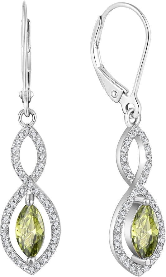 Women Earrings,925 Sterling Silver Infinity Leverback Dangle Earrings with Marquise Cut 5A Cubic Zirconia