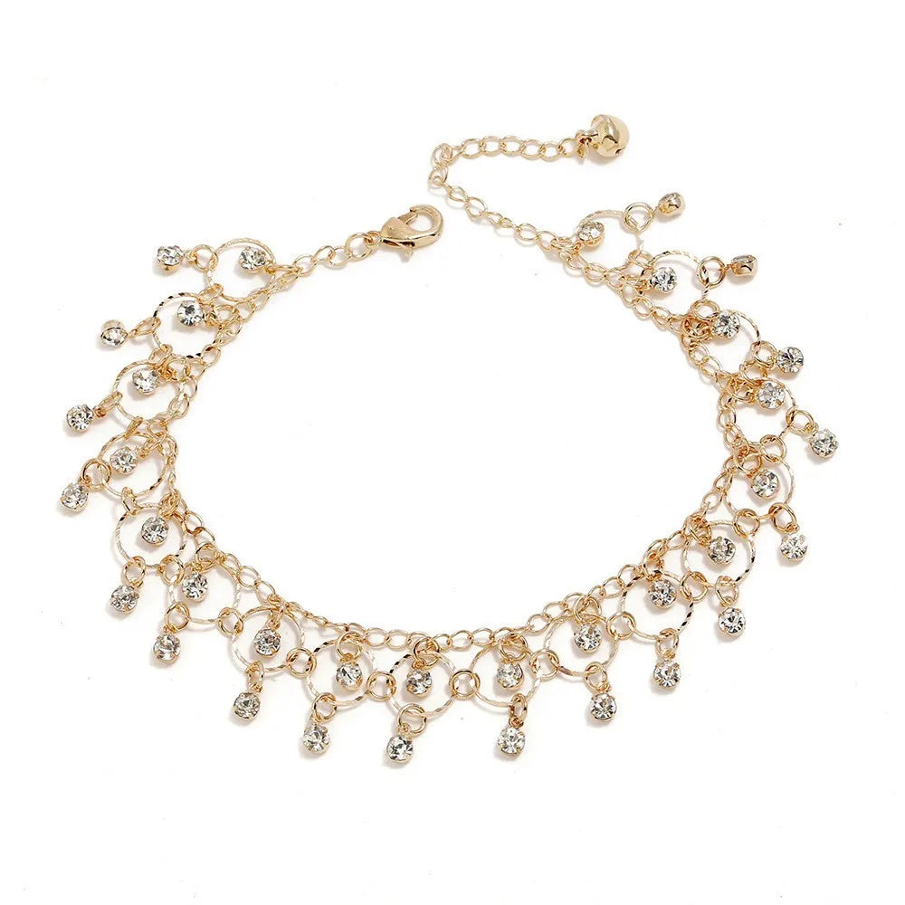 New Fashion Summer Beach Foot Chain Jewelry for Women Exquisite Gold Silver Color Shiny Rhinestones Ankle Bracelets Anklet