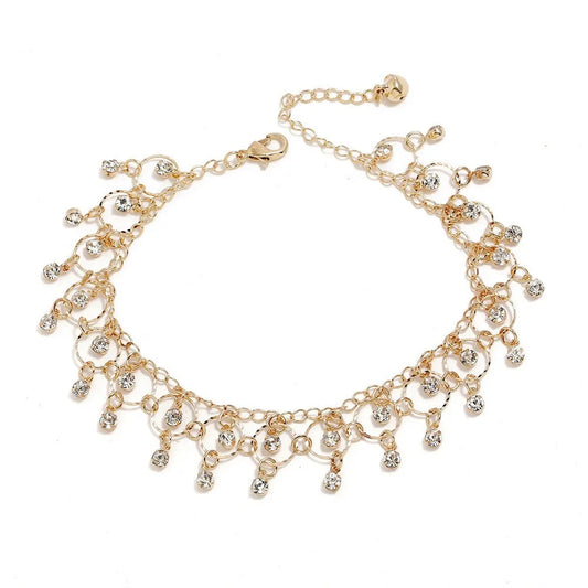 New Fashion Summer Beach Foot Chain Jewelry for Women Exquisite Gold Silver Color Shiny Rhinestones Ankle Bracelets Anklet