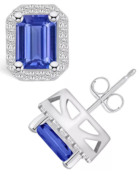 Tanzanite (3-1/5 Ct. T.W.) and Diamond (3/8 Ct. T.W.) Halo Stud Earrings