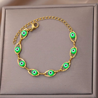 Gothic Rainbow Evil Eye Bracelets for Women Stainless Steel Gold Color Turkish Demon Chain Charm Bracelet Summer Beach Jewelry
