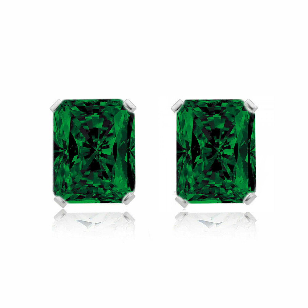 Women'S 925 Sterling Silver 2.00CTTW Emerald Cut Emerald Stud Earrings 7X5Mm