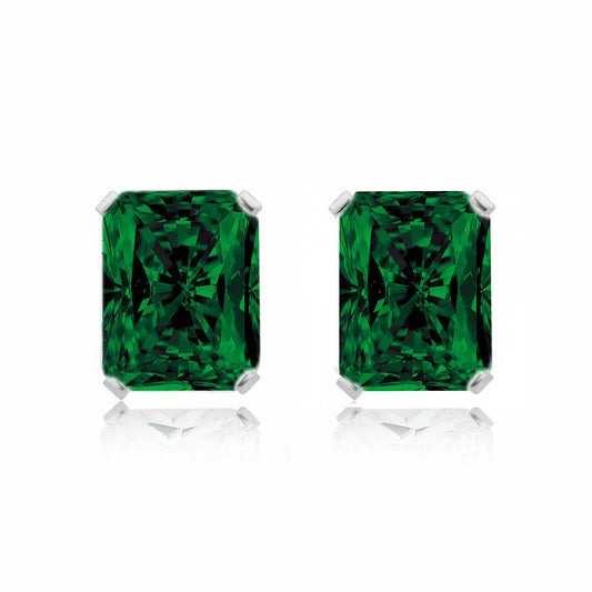 Women'S 925 Sterling Silver 2.00CTTW Emerald Cut Emerald Stud Earrings 7X5Mm