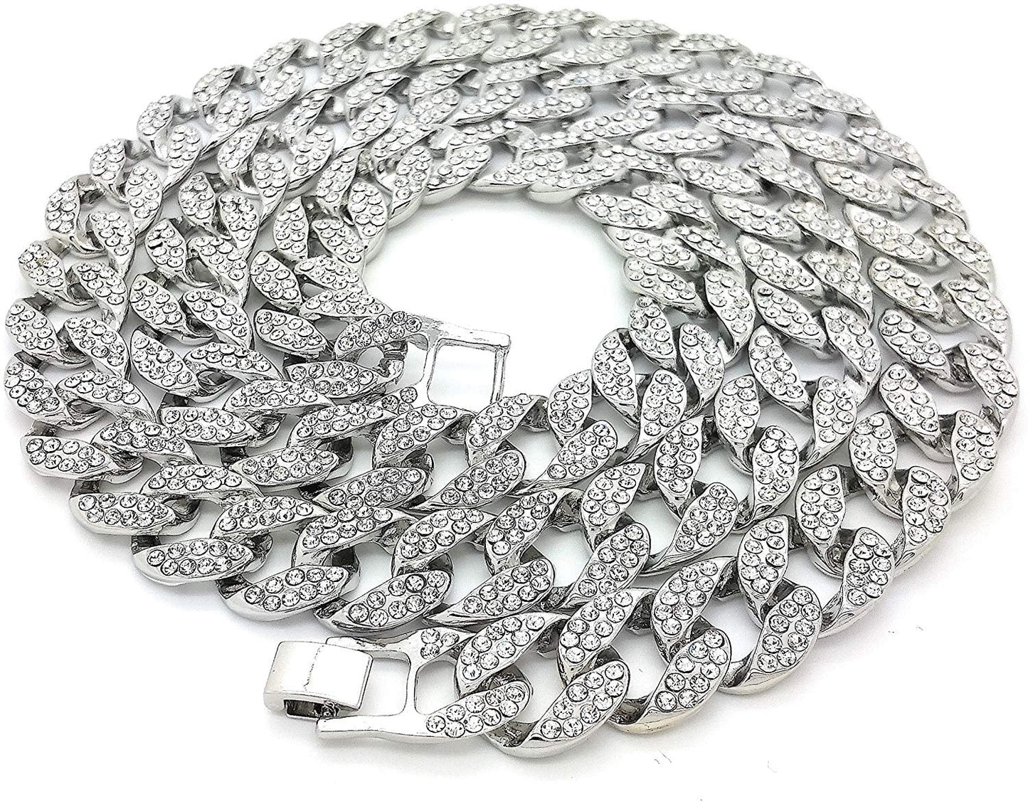 Men’S Iced Out Hip-Hop Silver Tone Bling Bling Rappers Cuban Link Chain Choker Necklace - CN2020