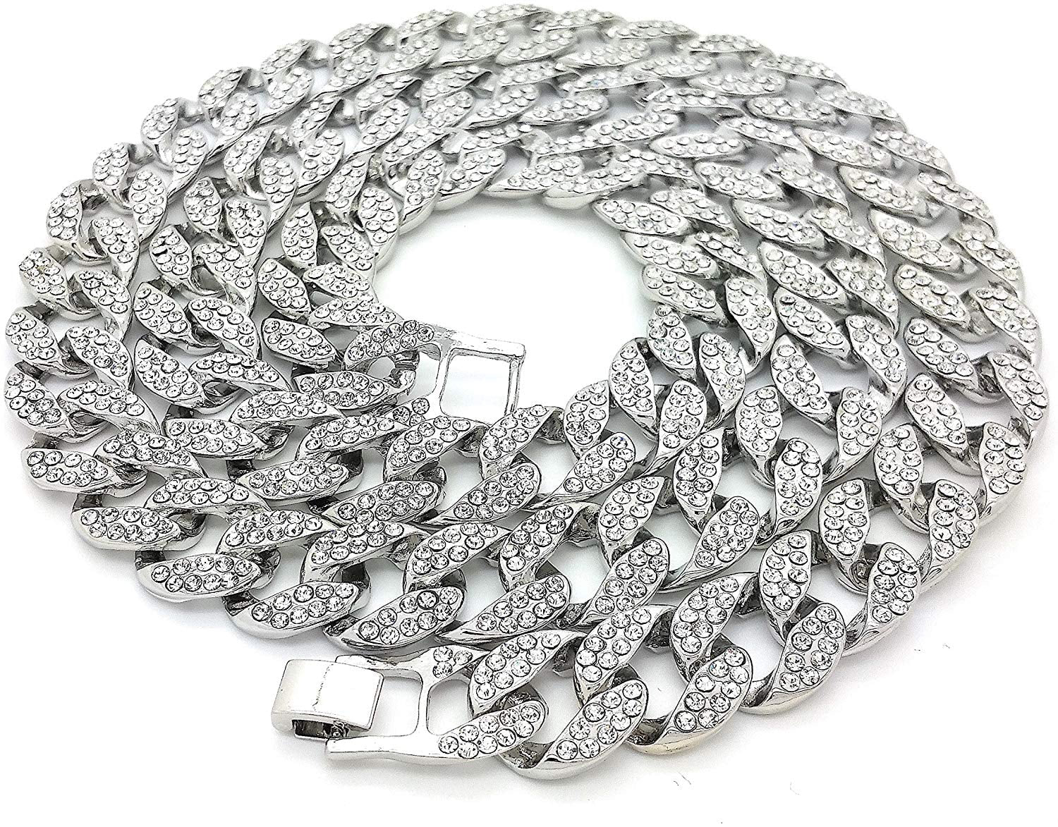 Men’S Iced Out Hip-Hop Silver Tone Bling Bling Rappers Cuban Link Chain Choker Necklace - CN2020