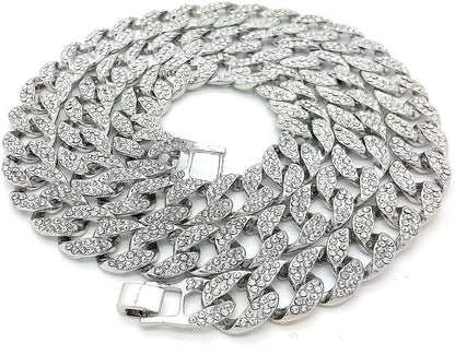 Men’S Iced Out Hip-Hop Silver Tone Bling Bling Rappers Cuban Link Chain Choker Necklace - CN2020