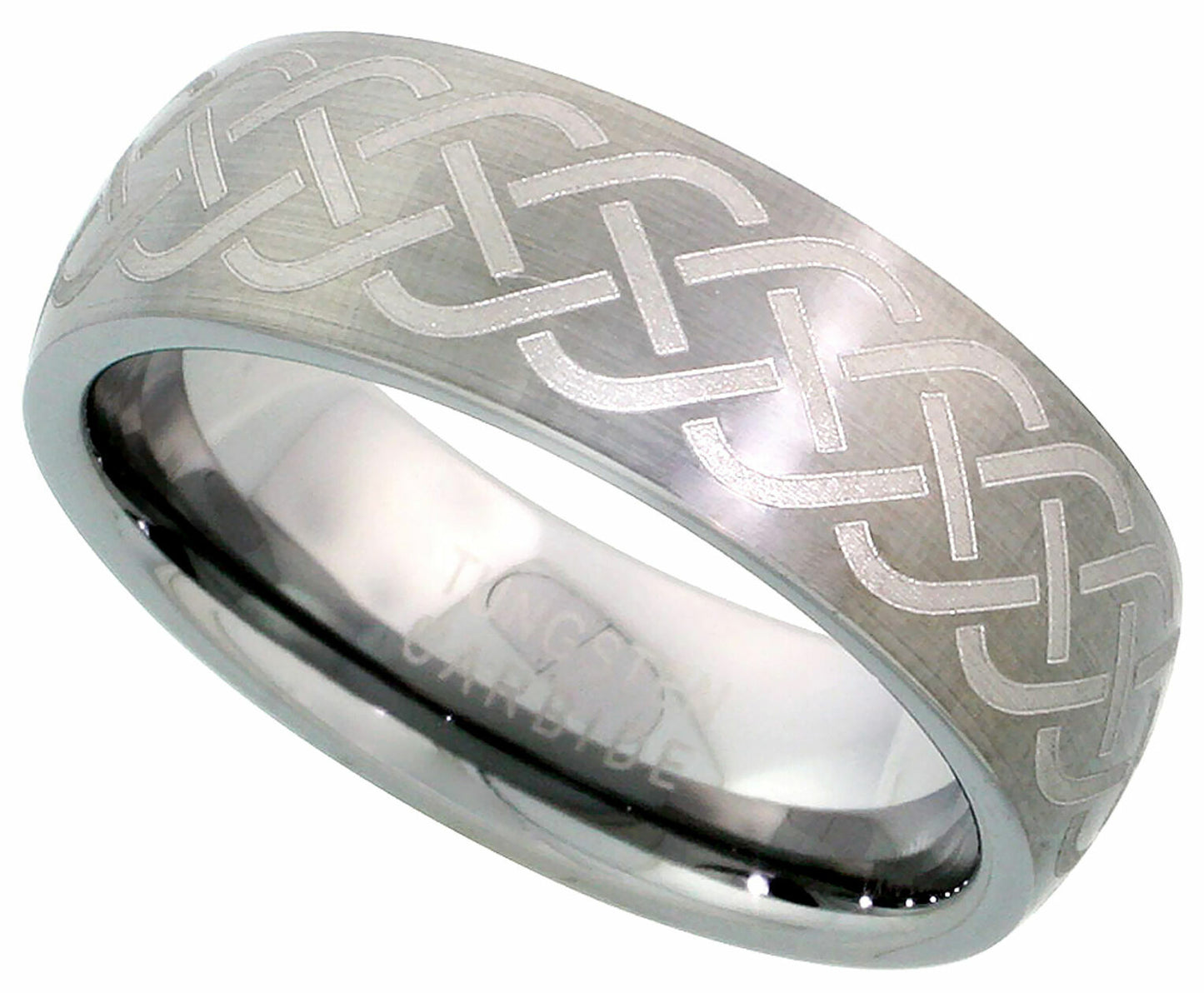 Tungsten Carbide Ring Wedding Band Domed Etched Celtic Knot Brushed Finish 7Mm