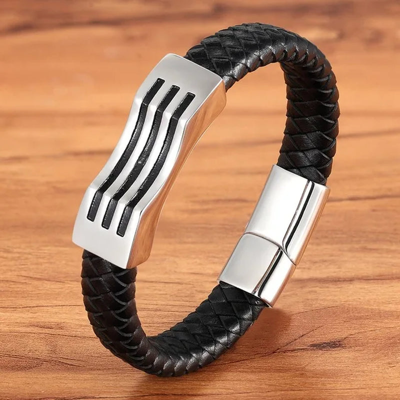 Braided Rope Wrap Leather Bracelets for Men Bangles Fashion Male Women Charm Stainless Steel Clasp Jewelry DIY Customization