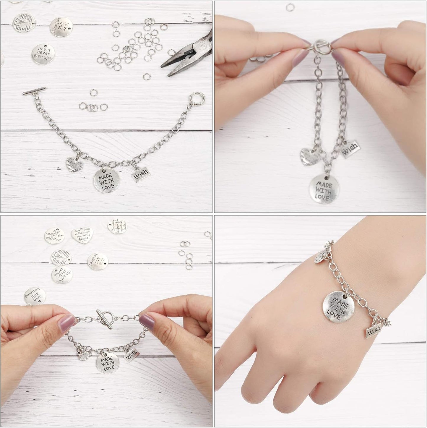 12 Pieces Chain Bracelets for Jewelry Making Alloy Metal Plated Link Bracelet Chains Kit with Ot Toggle Clasps Charms Minimalist Jewelry for Men Women Diy(Silver)