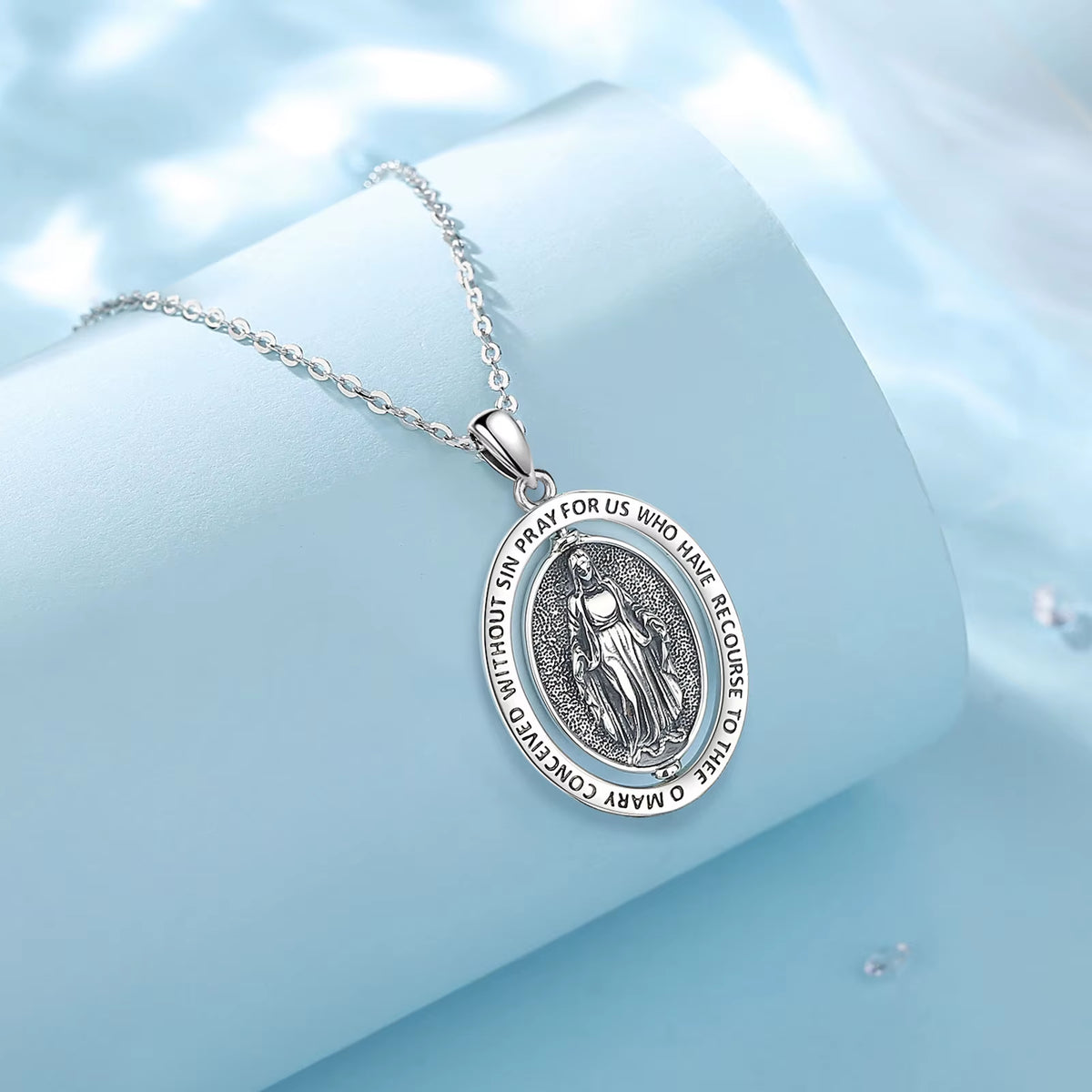 925 Sterling Silver Virgin Mary Cross Amulet Pendant