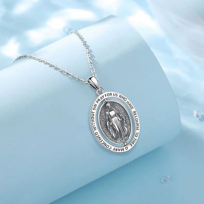 925 Sterling Silver Virgin Mary Cross Amulet Pendant
