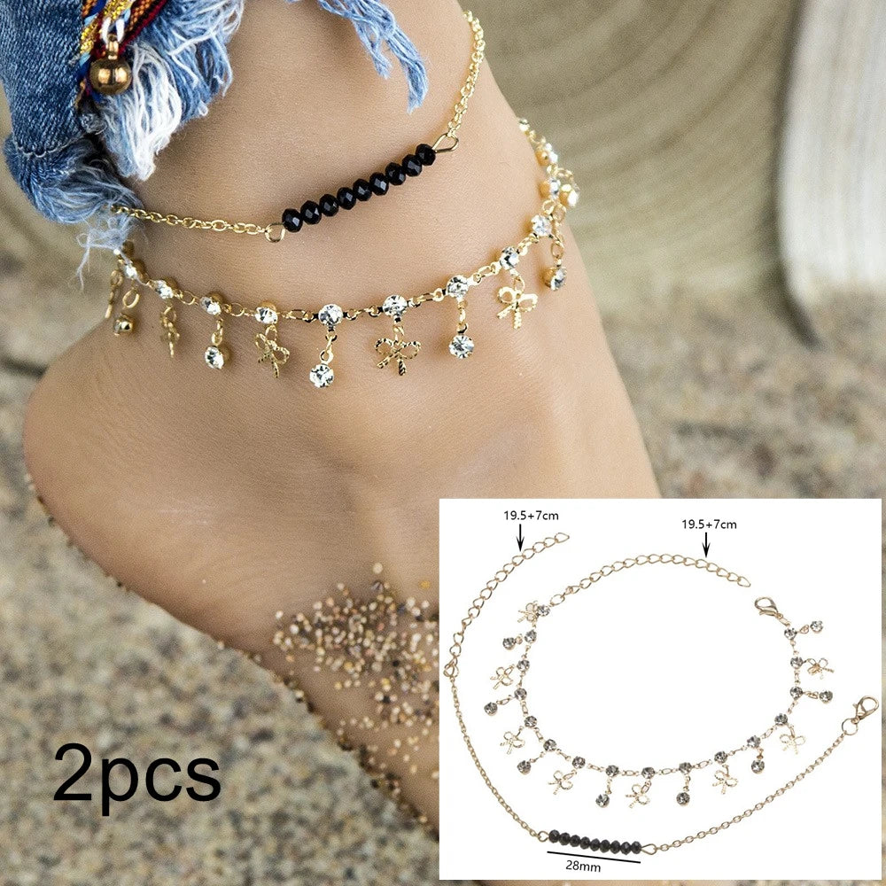 New Fashion Summer Beach Foot Chain Jewelry for Women Exquisite Gold Silver Color Shiny Rhinestones Ankle Bracelets Anklet