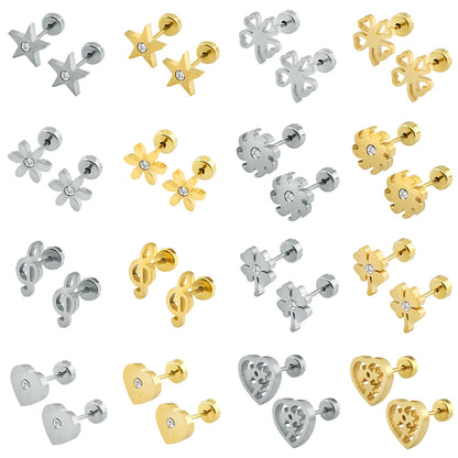 Flower Baby Earrings 316L Stainless Steel Small Stud Earrings Heart Kid Studs Ear Earrings Female Piercing Jewelry Women