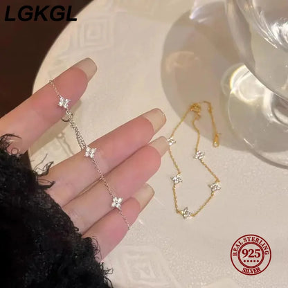 925 Sterling Silver Four-Leaf Clover Zircon Starry 18K Gold Bracelets Women'S Commuting Adjustable Chains Bracelet Jewelry