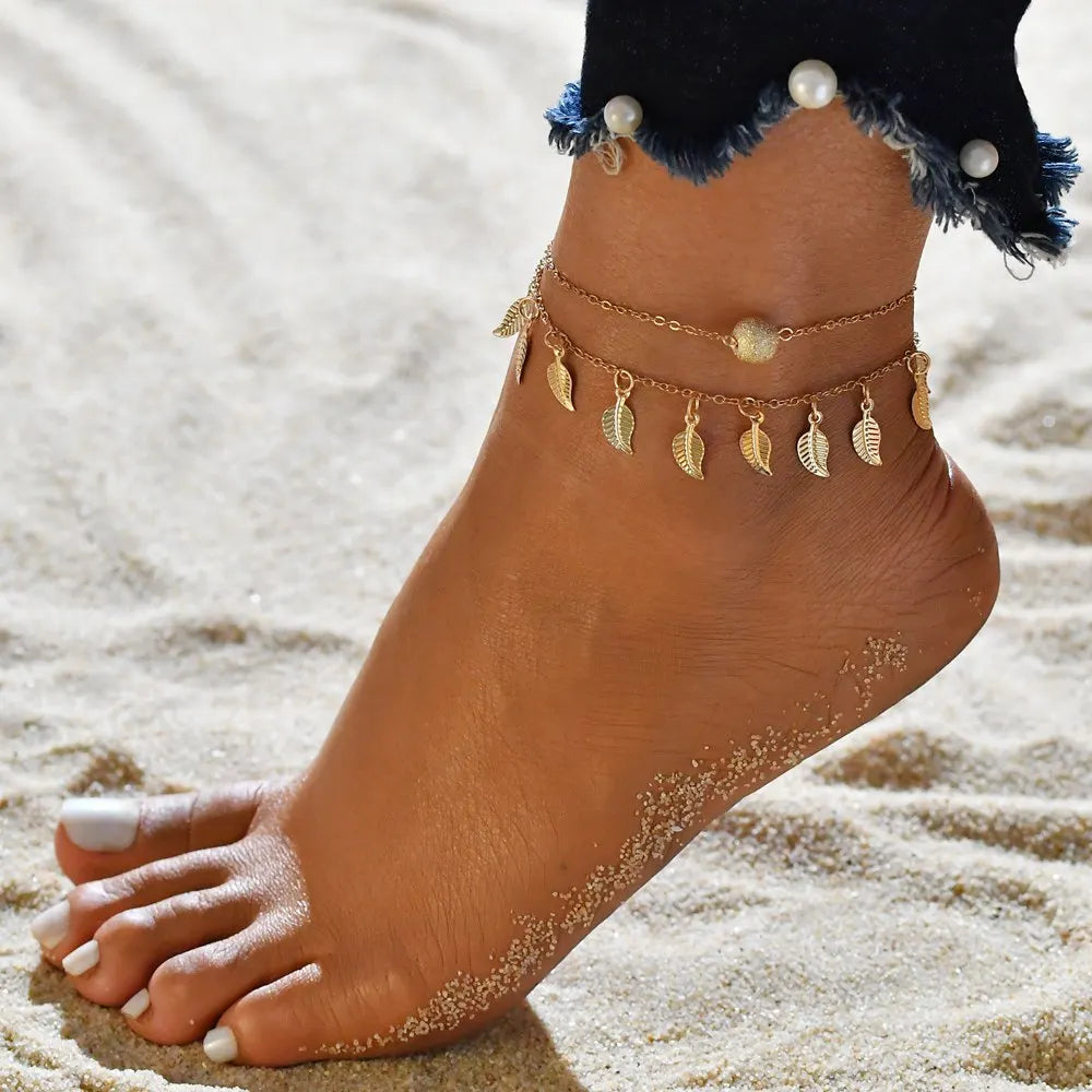 3Pcs/Set Gold Color Simple Chain Anklets for Women Beach Foot Jewelry Leg Chain Ankle Bracelets Women Accessories