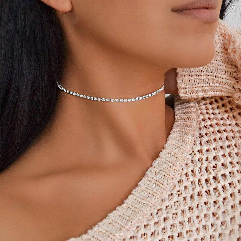 Tennis Necklaces for Women Sparkly Rhinestone Choker Diamond Chain Necklace